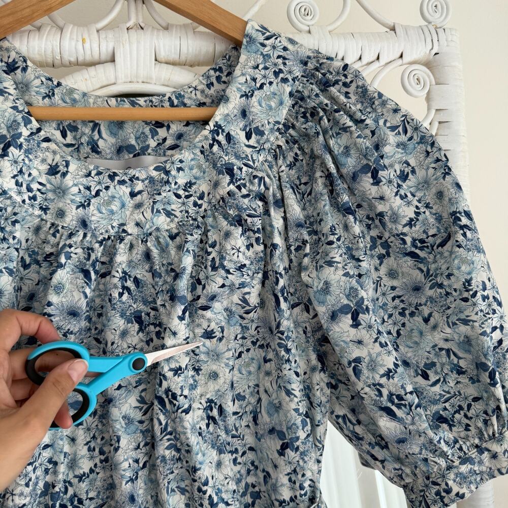 Sara Campbell Dress Medium Floral Puff Sleeve Cottage Prairie Toile De Jouy Boho - Picture 6 of 8